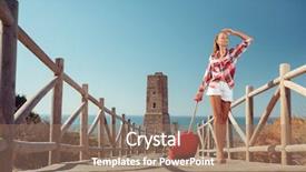  Presentation with suitcase - Slide deck with woman carrying suitcase while walking background and a coral colored foreground