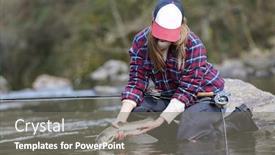  Presentation with trout - Theme having woman-catching-rainbow-trout-fly background and a gray colored foreground