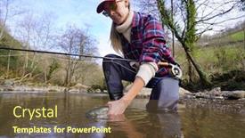  Presentation with trout - Theme enhanced with woman-catching-rainbow-trout-fly background and a tawny brown colored foreground