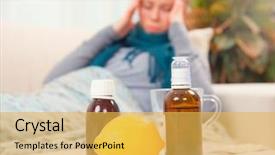 Presentation with flu virus - PPT theme featuring woman caught cold headache virus background and a yellow colored foreground