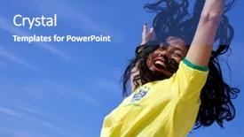  Presentation with mission vision goal - Colorful slide deck enhanced with woman celebrating goal in soccer backdrop and a teal colored foreground