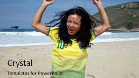  Presentation with goal - Audience pleasing PPT layouts consisting of woman celebrating goal in soccer backdrop and a soft green colored foreground