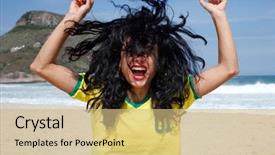  Presentation with messi soccer - Amazing slide deck having woman celebrating goal in soccer backdrop and a coral colored foreground