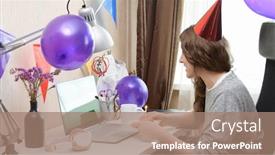  Presentation with virtual party - Slides with woman-celebrating-her-birthday-through background and a coral colored foreground