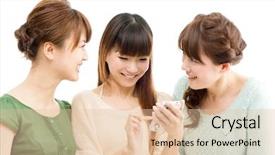  Presentation with beautiful black women smiling - Colorful presentation design enhanced with woman cell group - beautiful young women using backdrop and a lemonade colored foreground