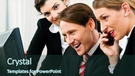  Presentation with cell phones - Beautiful theme featuring woman cell group - small business team working backdrop and a  colored foreground