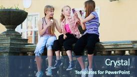  Presentation with towers for cell phones - Presentation theme enhanced with woman cell group - teenage girls calling background and a  colored foreground
