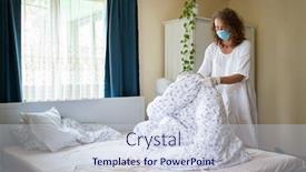  Presentation with hotel industry - Audience pleasing slide set consisting of woman-changing-bed-sheets-wearing backdrop and a lemonade colored foreground