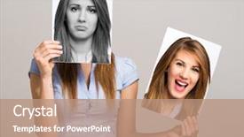  Presentation with joyful - Amazing slide deck having woman changing her mood backdrop and a coral colored foreground