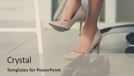  Presentation with shoes - PPT theme having woman changing shoes in office background and a light gray colored foreground