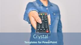  Presentation with television - Presentation design having woman-changing-television-channel-holding background and a ocean colored foreground