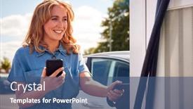  Presentation with electric car battery - Presentation with woman-charging-electric-car background and a ocean colored foreground