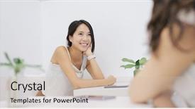  Presentation with coffee shop - Beautiful presentation featuring woman chatting inside coffee shop backdrop and a soft green colored foreground