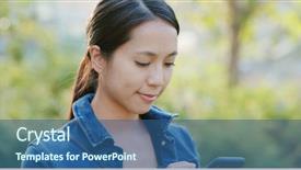  Presentation with smart phone apps - Amazing PPT layouts having woman check on smart phone backdrop and a ocean colored foreground