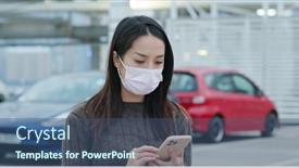  Presentation with parking lot - PPT layouts having woman-check-on-smart-phone background and a ocean colored foreground