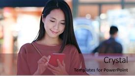  Presentation with phone - Theme with woman check on the discount background and a tawny brown colored foreground