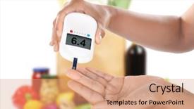  Presentation with white healthy food - Presentation design consisting of woman checking blood sugar level background and a coral colored foreground