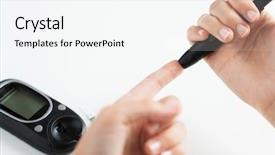  Presentation with glucometer - Presentation design having woman checking blood sugar background and a white colored foreground