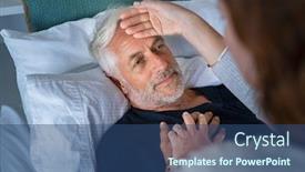  Presentation with old man - Cool new slide set with woman-checking-fever-temperature backdrop and a ocean colored foreground