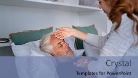  Presentation with symptoms - Theme having woman-checking-fever-temperature background and a seafoam green colored foreground