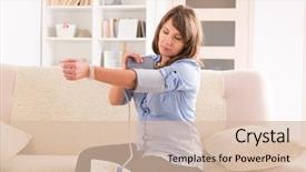  Presentation with measuring blood pressure in haitian - Slide set consisting of woman checking her blood pressure background and a lemonade colored foreground