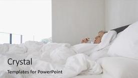  Presentation with body temperature - Amazing PPT layouts having woman checking her body temperature backdrop and a light gray colored foreground