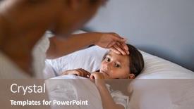  Presentation with temperature - Slide set featuring woman-checking-temperature-with-hand background and a violet colored foreground