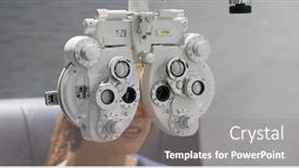  Presentation with checks - Beautiful presentation featuring woman-checks-her-eye backdrop and a gray colored foreground