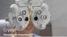  Presentation with checks - Cool new slide set with woman-checks-her-eye backdrop and a gray colored foreground