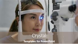  Presentation with checks - Presentation theme with woman-checks-her-eyes background and a violet colored foreground