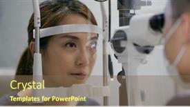  Presentation with checks - Presentation design featuring woman-checks-her-eyes background and a violet colored foreground