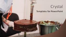  Presentation with cooking chef - Beautiful presentation design featuring woman chef cooking a chocolate cake backdrop and a lemonade colored foreground