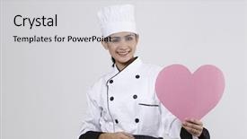  Presentation with chef - Amazing PPT theme having woman chef holding a heart backdrop and a  colored foreground