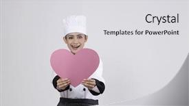  Presentation with heart shaped book page - Beautiful presentation design featuring woman chef holding a heart backdrop and a  colored foreground