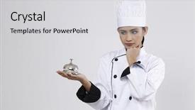  Presentation with bell service - Colorful slides enhanced with woman chef holding a silver backdrop and a  colored foreground