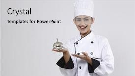  Presentation with bell service - Cool new presentation theme with woman chef holding a silver backdrop and a  colored foreground