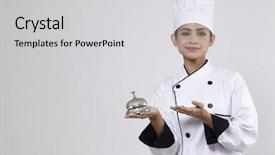  Presentation with bell service - Slides with woman chef holding a silver background and a  colored foreground