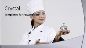  Presentation with bell service - Cool new presentation theme with woman chef holding a silver backdrop and a  colored foreground