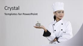  Presentation with bell service - Presentation enhanced with woman chef holding a silver background and a  colored foreground