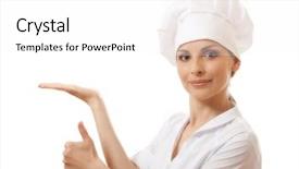  Presentation with white and black woman climbing ladders - PPT theme with woman chef isolated on white background and a white colored foreground