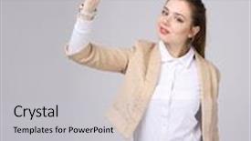  Presentation with molecular - Audience pleasing presentation consisting of woman chemist shows a molecular structure backdrop and a light gray colored foreground