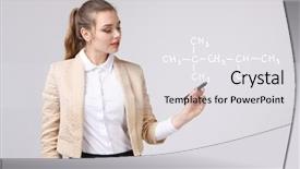  Presentation with molecular - Colorful slide deck enhanced with woman chemist shows a molecular structure backdrop and a white colored foreground