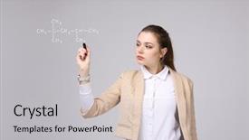  Presentation with molecular - PPT layouts consisting of woman chemist shows a molecular structure background and a light gray colored foreground