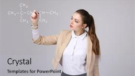  Presentation with molecular - Theme featuring woman chemist shows a molecular structure background and a lemonade colored foreground