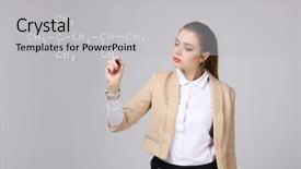  Presentation with molecular - Cool new slide deck with woman chemist shows a molecular structure backdrop and a light gray colored foreground