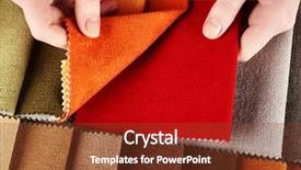  Presentation with tissue - Presentation theme with woman chooses scraps of colored tissue on table close up background and a tawny brown colored foreground