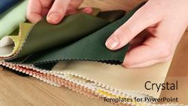  Presentation with tissue - Audience pleasing slide deck consisting of woman chooses scraps of colored tissue on table close up backdrop and a coral colored foreground