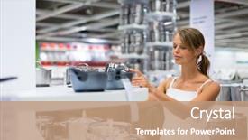  Presentation with modern color - Cool new theme with woman choosing a the right backdrop and a coral colored foreground