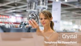  Presentation with modern color - PPT theme consisting of woman choosing a the right background and a coral colored foreground