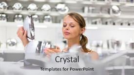  Presentation with modern color - Slide deck with woman choosing a the right background and a light gray colored foreground